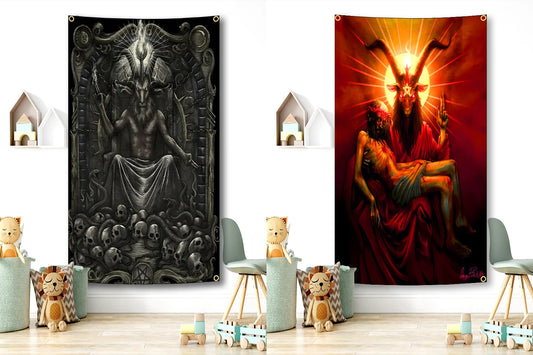 90x150cm Black And White Baffmet Demon Goat Head Pentagram Satanic Tapestry/Flag Hippie Skeleton For Décor