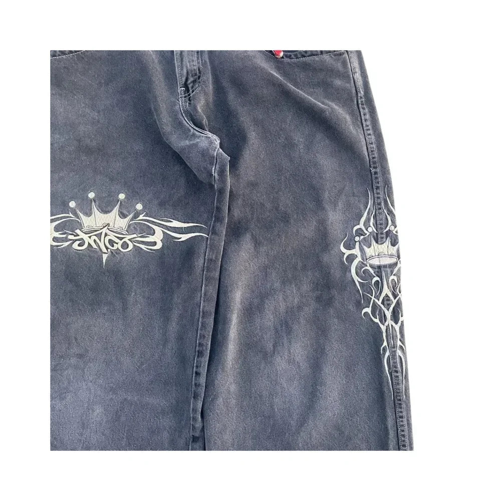 JNCO Jeans Neue Herren Harajuku Retro Hip Hop Totenkopf Stickerei Baggy Jeans Denim Hosen 90er Jahre Street Gothic Weite Hosen Streetwear