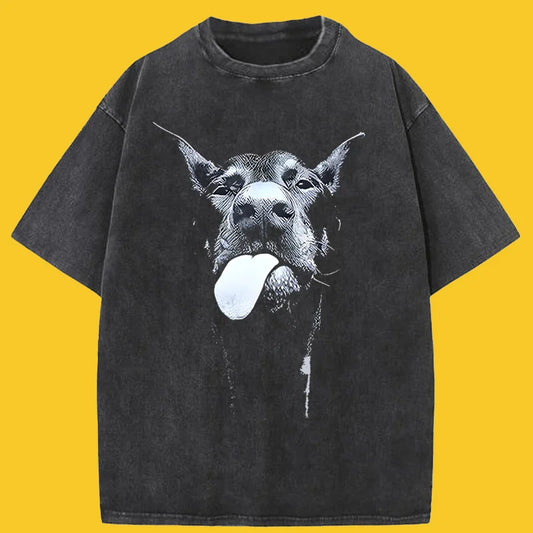 Men Graphic T Shirts Gothic Letter Dog Printed T-Shirt Hip Hop Streetwear Punk Summer Vintage Washed Oversized Tops Men Clothing