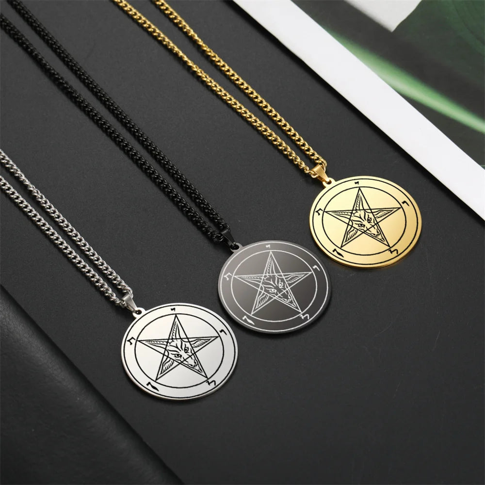 EUEAVAN Large Talisman Baphomet Necklace Goth Pagan Pentagram Amulet Symbol of Evil Stand-in for Satan Necklaces Goat Jewelry