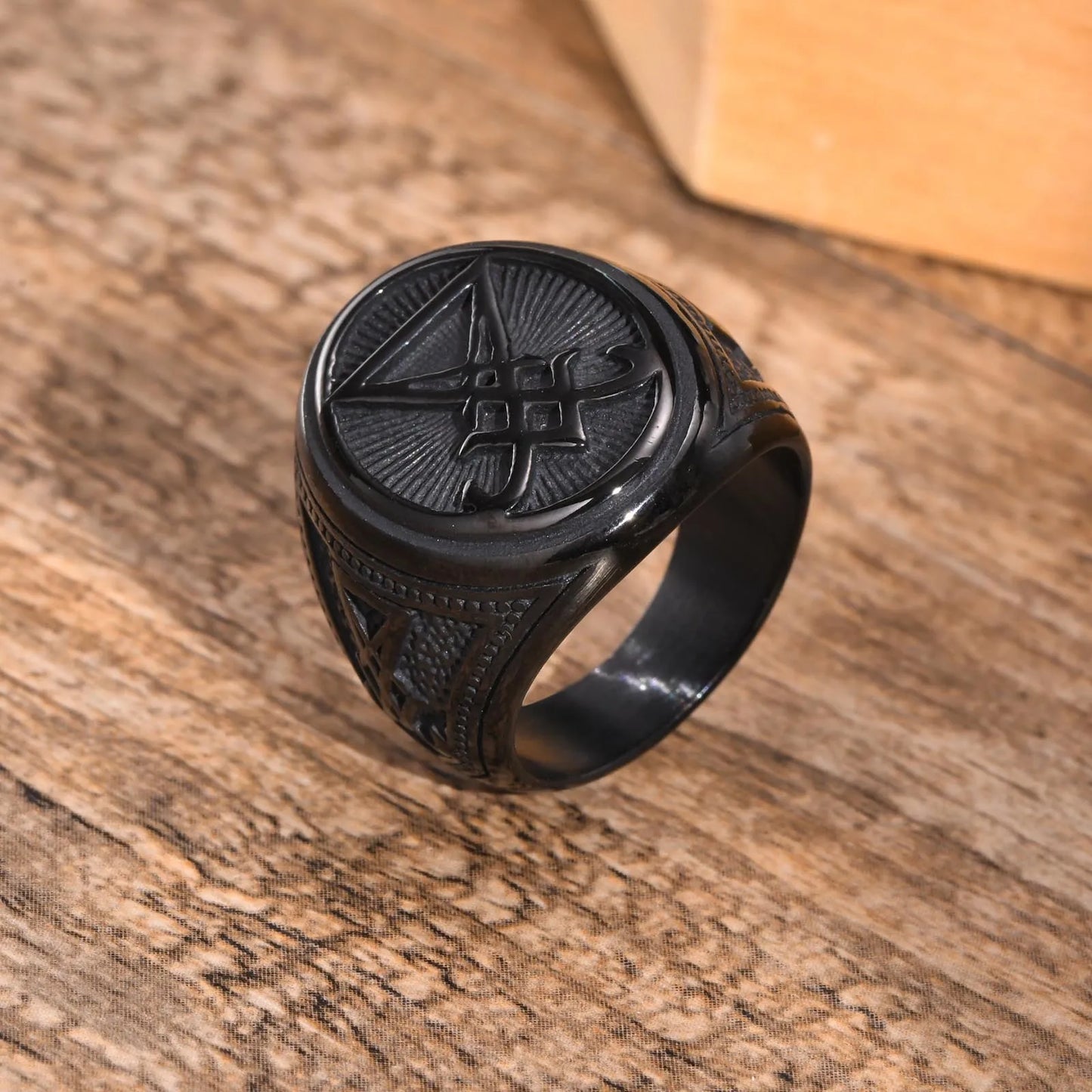 Vnox Sigil of Lucifer Rings Men Boys Talisman Amulet Gift Jewelry