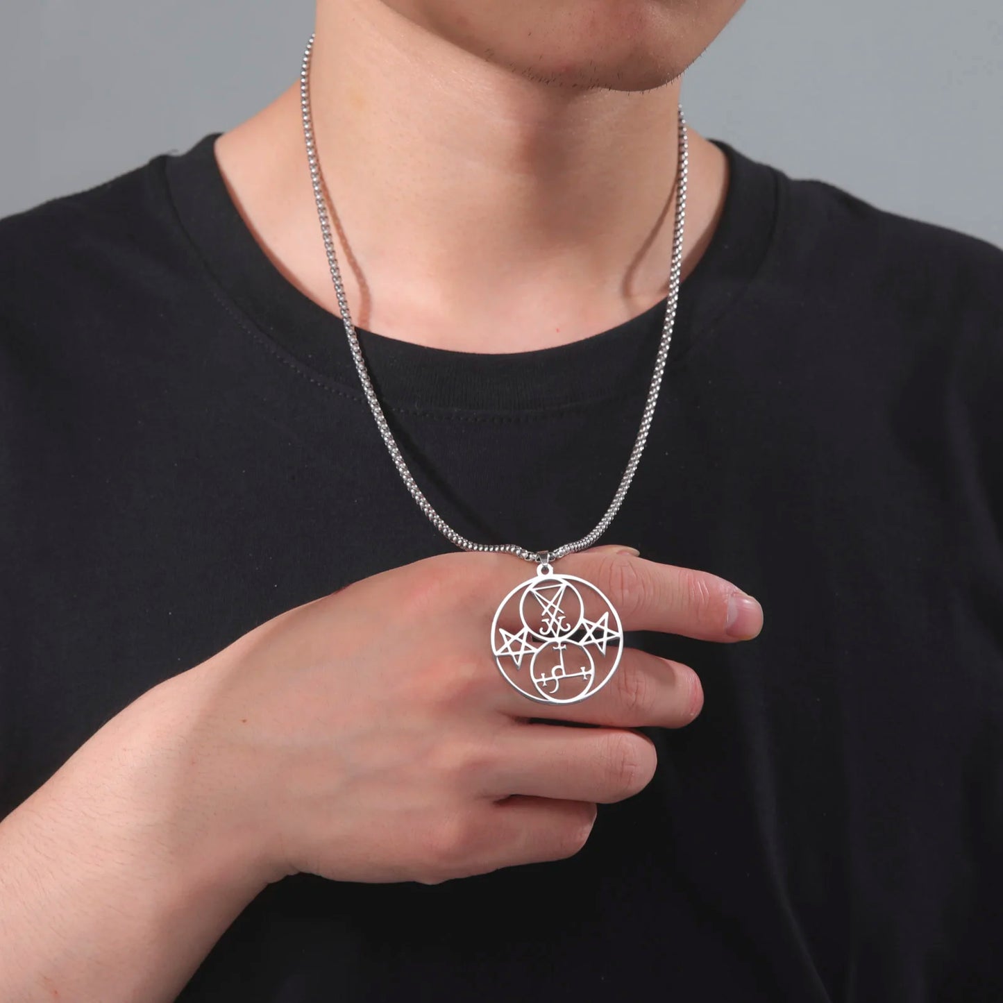 Men's Necklace Demon Side of Lucifer Lilith Satanic Necklace Seal Sigil Symbol of Choronzon Pendant Satan Pentagram Jewelry