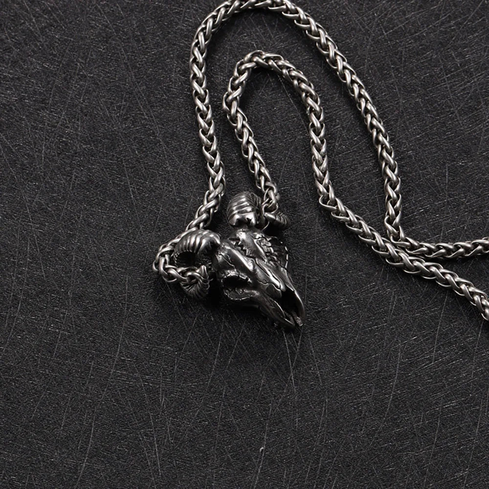 Vintage Stainless Steel Satan Goat Necklace Hanging Men Chain Street Hip Hop Style Satan Skull Pendant Jewelry Goth Accessories