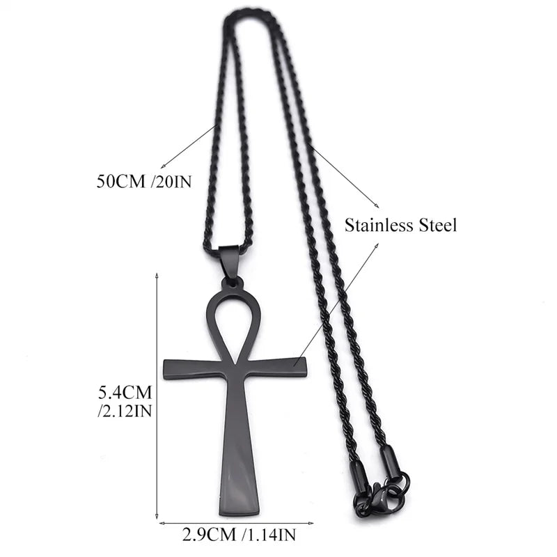 Ankh Cross Key of Life Necklace for Women Men Stainless Steel