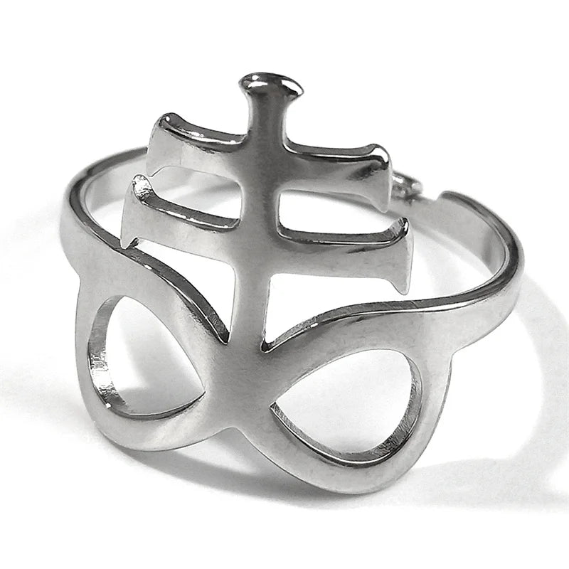 Satan Leviathan Kreuz Ring für Männer Frauen Verstellbarer Edelstahl Punk Goth Church of Satan Symbol Kolye Fingerring Schmuck