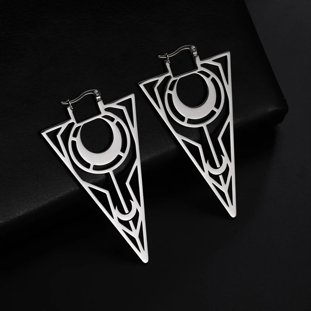 Gothic Goth Stainless Steel Hoop Earrings for Women Compass Snake Bat Pentagram Satanic Earrings Wicca Amulet Vintage Jewelry