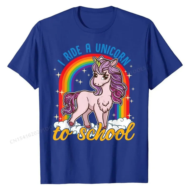 I Ride A Unicorns Tee for Students and Teachers, Cotton T-shirts for Men, Funny and Popular