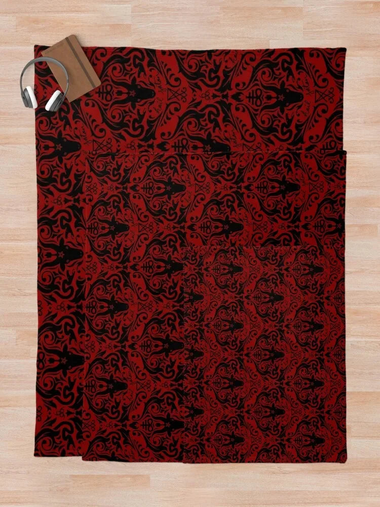 Damask - Hail Satan (Black & Red default) Throw Blanket Plaid Multi-Purpose Summer Beddings Blankets