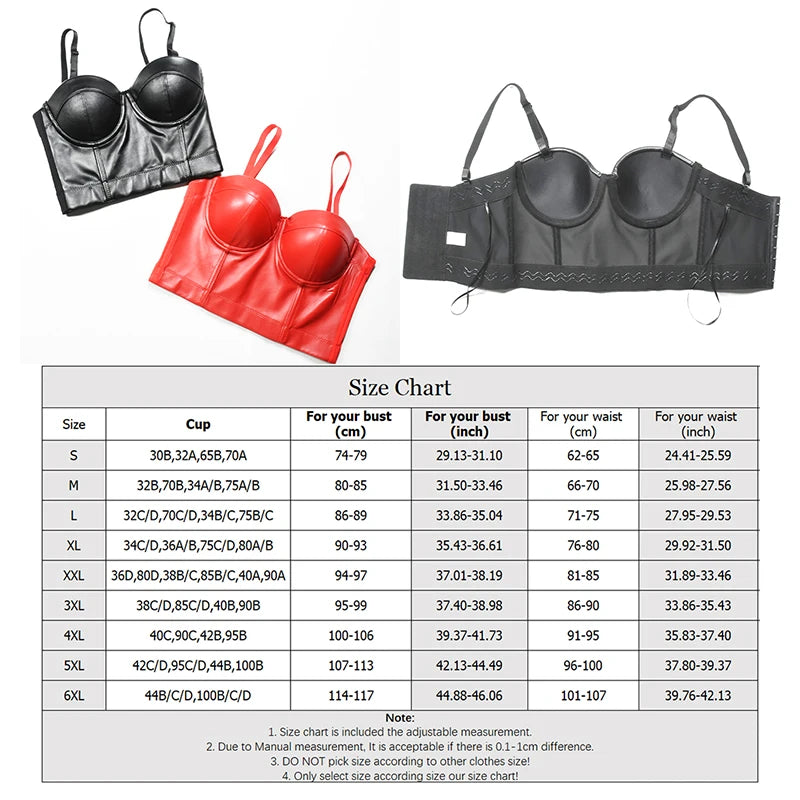 Aonve Women Summer Sexy Top PU Leather Festival Clothing Tops Bralette Cropped Top Female Punk Goth Clubwear Black Red Plus Size