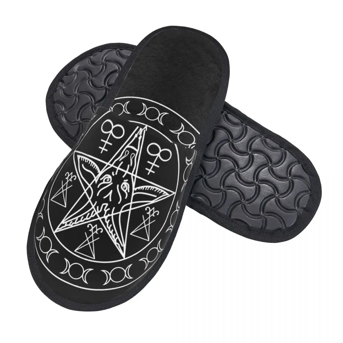 Ciabatte in memory foam da donna comode e calde, pantofole da casa con pentagramma di Satana