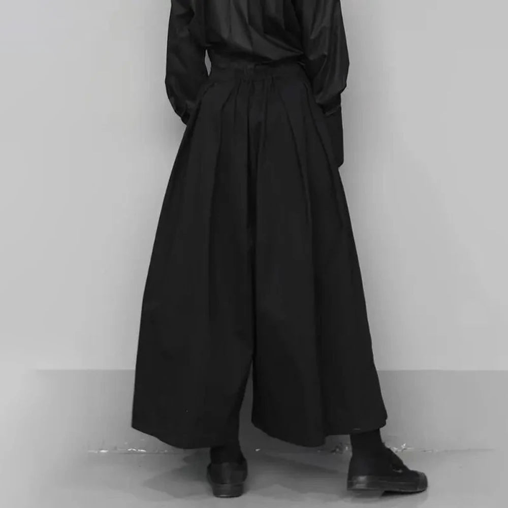 2024 Trendy Gothic Dark Style Loose Cropped Hakama Pants Wide Leg Pants New Large Size Design Sense Samurai Pants Men's Clothing