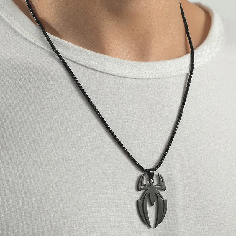 Superhero Spider Logo Cosplay Necklace Men Stainless Steel Pendant Chain Choker Jewelry Accessories Props Gift