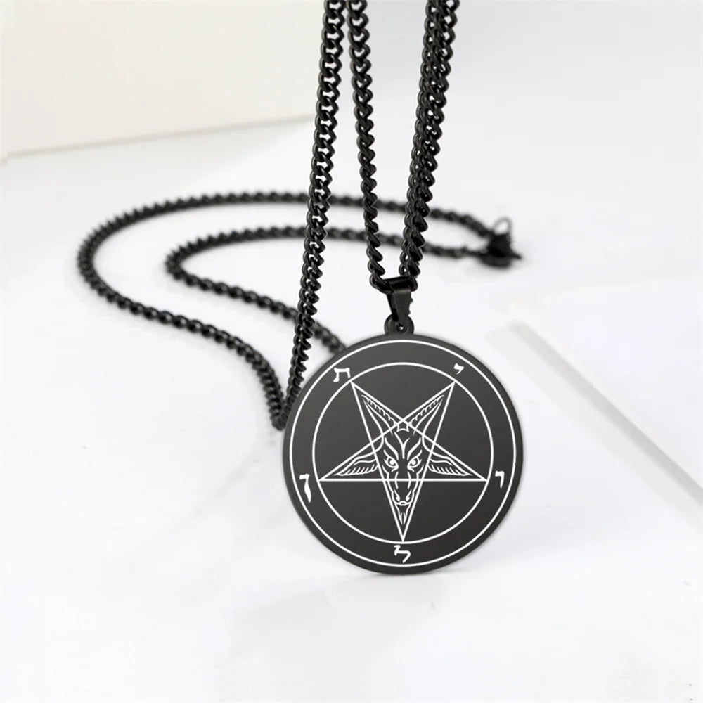 EUEAVAN Large Talisman Baphomet Necklace Goth Pagan Pentagram Amulet Symbol of Evil Stand-in for Satan Necklaces Goat Jewelry