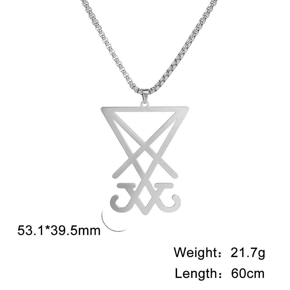 Dreamtimes Vintage Gothic Lucifer Satan Signet Necklace Fashion Punk Stainless Steel Seal Men Women Pagan Party Jewelry New Gift