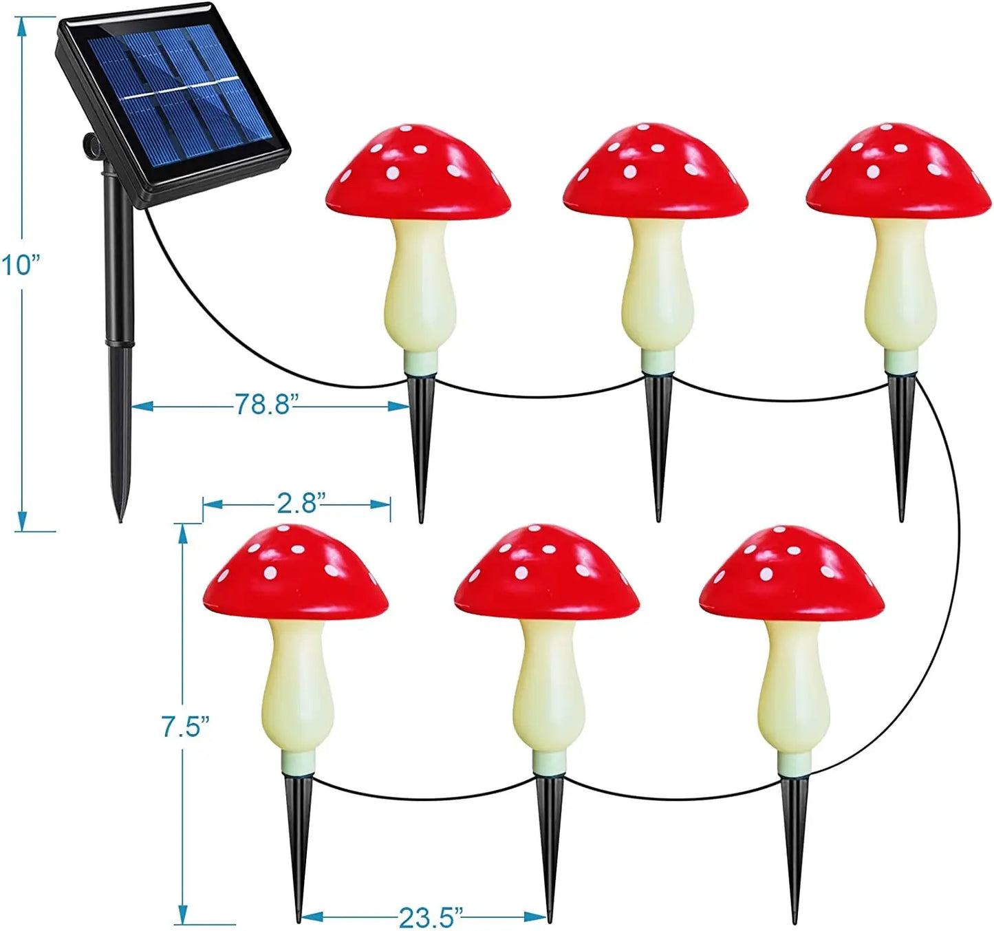 Solar Mushroom String Lights  Modes LED Fairy Light Outdoor IP65 Waterproof Lawn Lights Smart Photosensitive Landscape Light