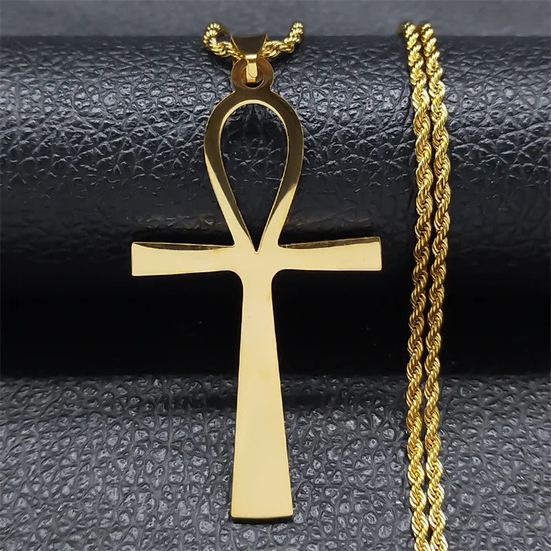 Ankh Cross Key of Life Necklace for Women Men Stainless Steel