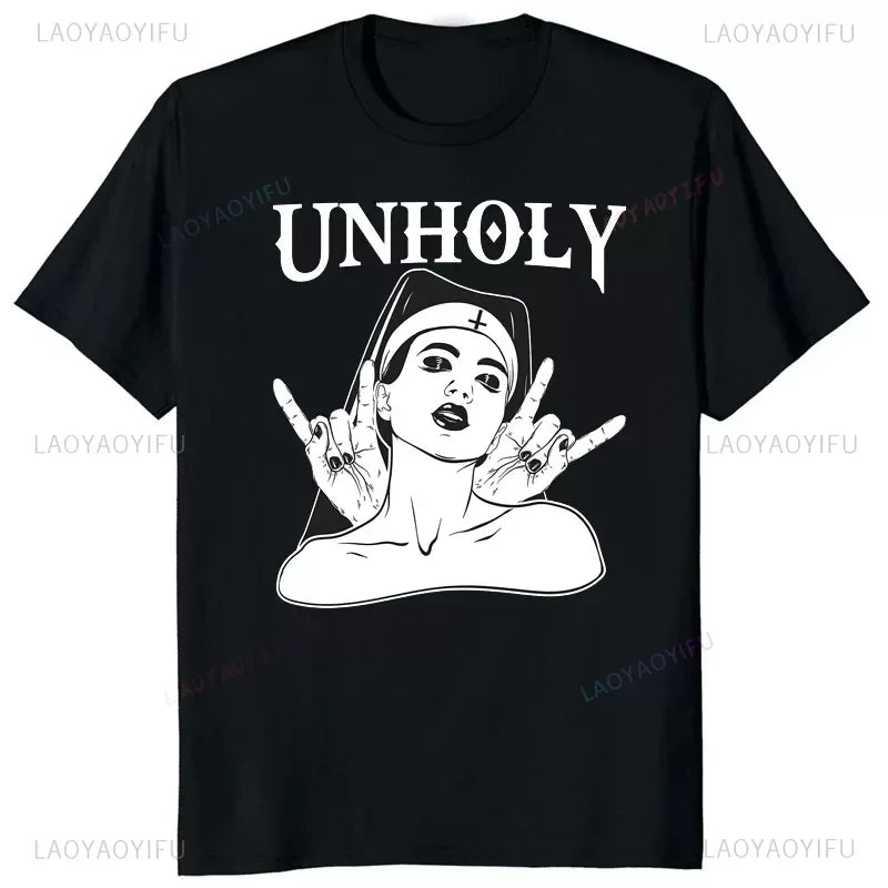 Nun Religieuse Men T Shirt Church of Lavey Satanic Occult Tees Classic Tops Cartoon Graphic T Shirts Women Clothing Cotton Tee