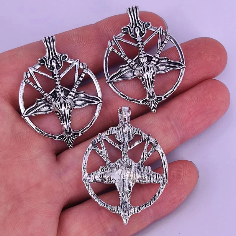 50pcs DIY Vintage Inverted Pentagram Satan Goat  Pendant charm  Baphomet charms Satanism  Unique Pagan Amulet Jewelry