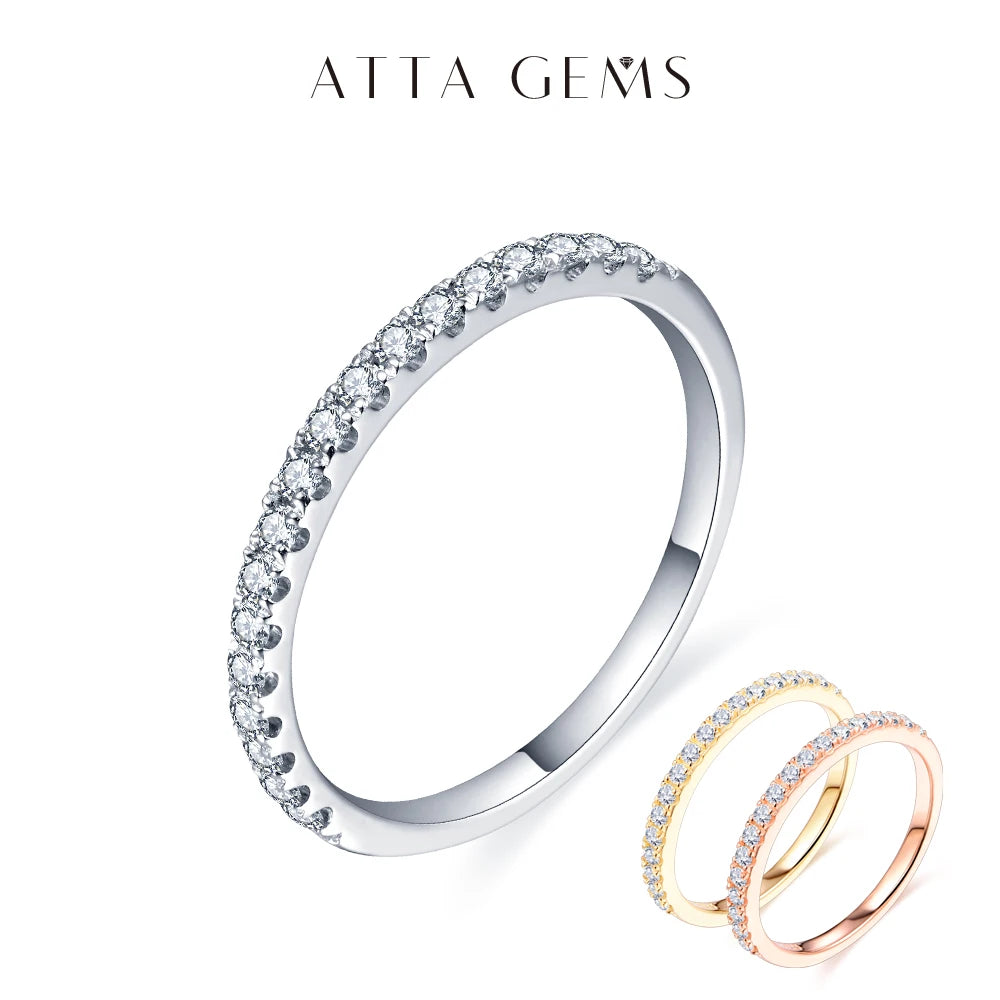 ATTAGEMS 925 Sterling Silber Weißgold Rund Exzellenter Schliff Moissanit Ring für Mädchen Cocktail Schmuck