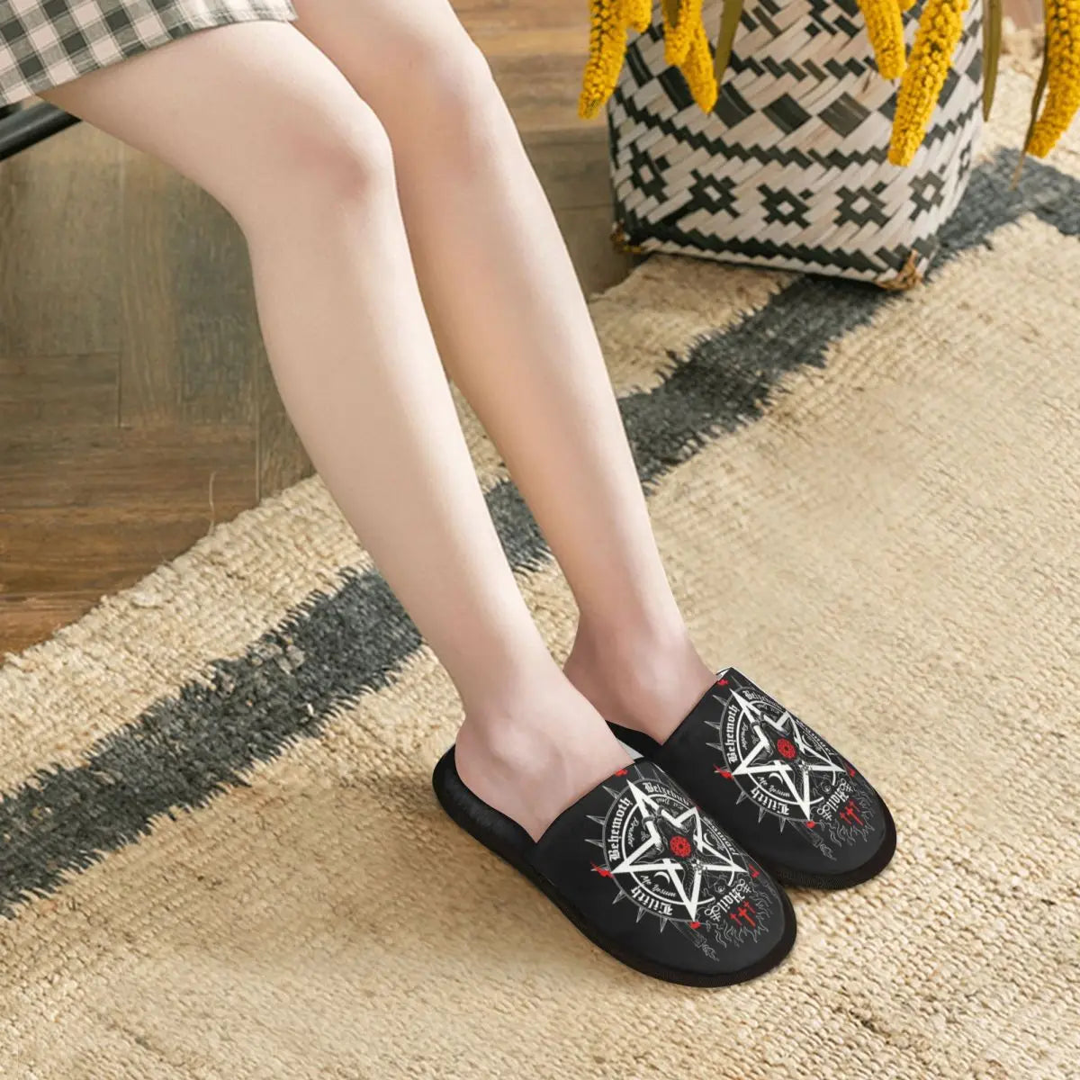 Satanic Baphomet Leviathan Cross Guest Slippers for Hotel Women Custom Print Satan Devil Pentagram House Slipper