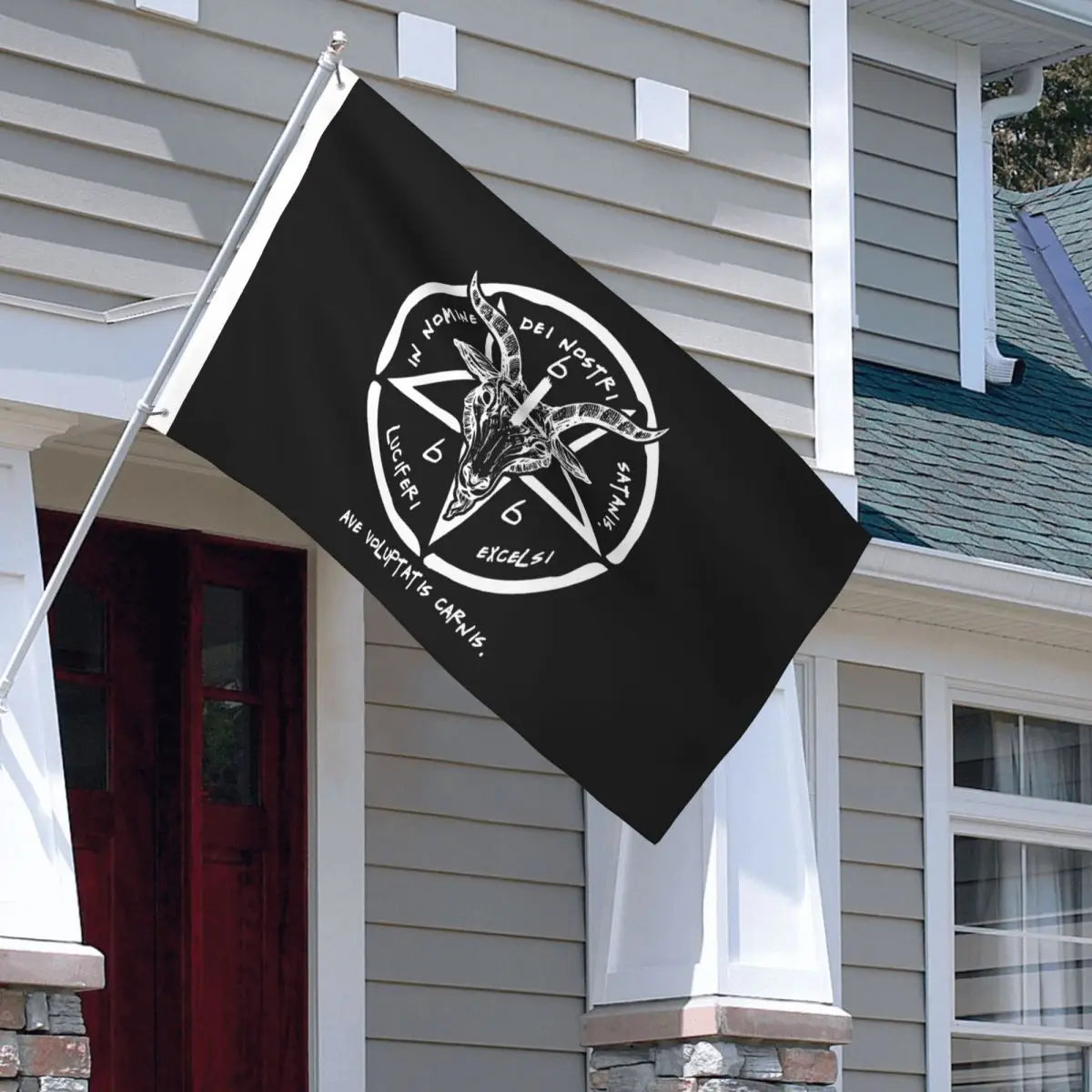 666 Bandiere Baphomet Banner bifacciale per esterni Sigillo di Satana, la testa di capra, decorazione appesa in poliestere fresco