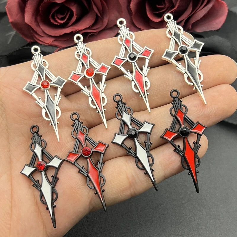 8pcs 48*22mm Alloy Enamel Gothic Satan Cross Witch Charms Pendant Designer Charms Fit Jewelry Making DIY Jewelry Findings