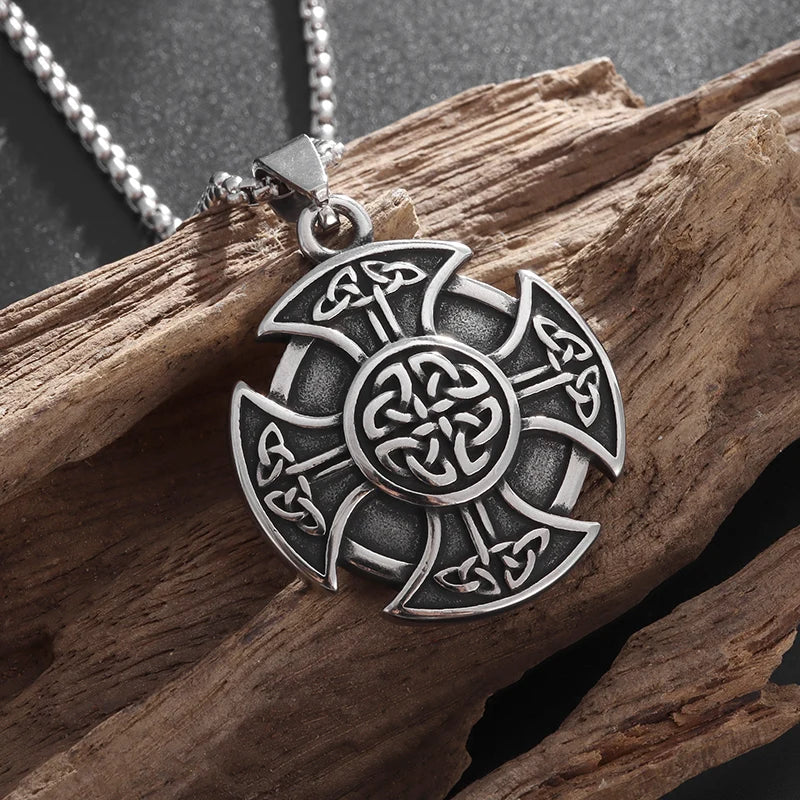 Popular Retro Style Celtic Knot Shield Pendant Necklace Men Women Amulet Hip Hop Punk Personalized Jewelry