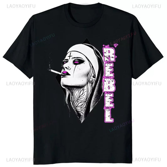 Nonne Religieuse Männer T-Shirt Kirche von Lavey Satanic Occult Tees Klassische Tops Cartoon Grafik T-Shirts Frauen Kleidung Baumwolle T