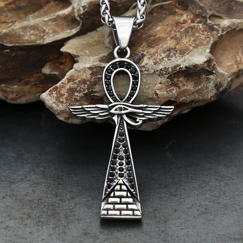 New Fashion Ancient Egyptian Ankh Cross Pendant With Eye of Horus Necklaces For Men Women Stainless Steel Amulet Jewelry Gifts