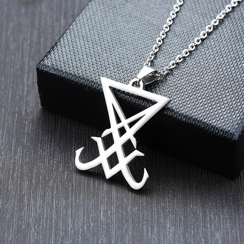 silver color Sigil Of Lucifer Pendant Satanic Symbol Stainless Steel Men Necklace Seal Of Satan Necklace Emblem Amulet Jewelry