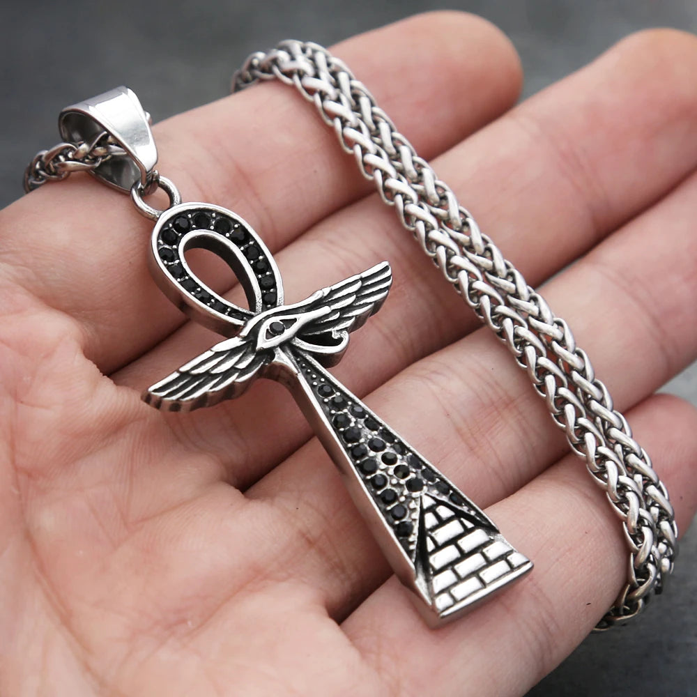 New Fashion Ancient Egyptian Ankh Cross Pendant With Eye of Horus Necklaces For Men Women Stainless Steel Amulet Jewelry Gifts