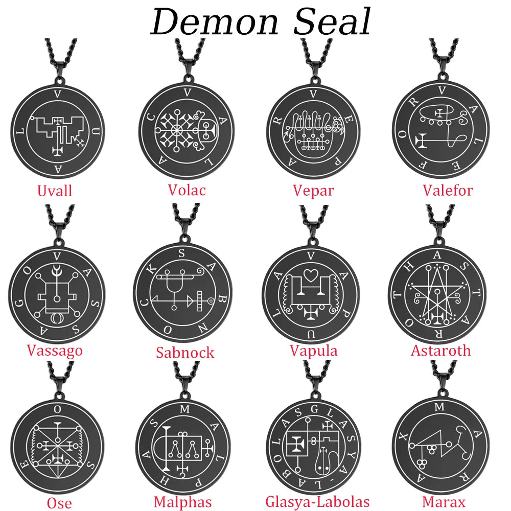 EUEAVAN Demon Satan Origins Seal Pendant Necklaces Stainless Steel Black King Asmoday Sigil Solomon Necklace Luck Amulet Jewelry