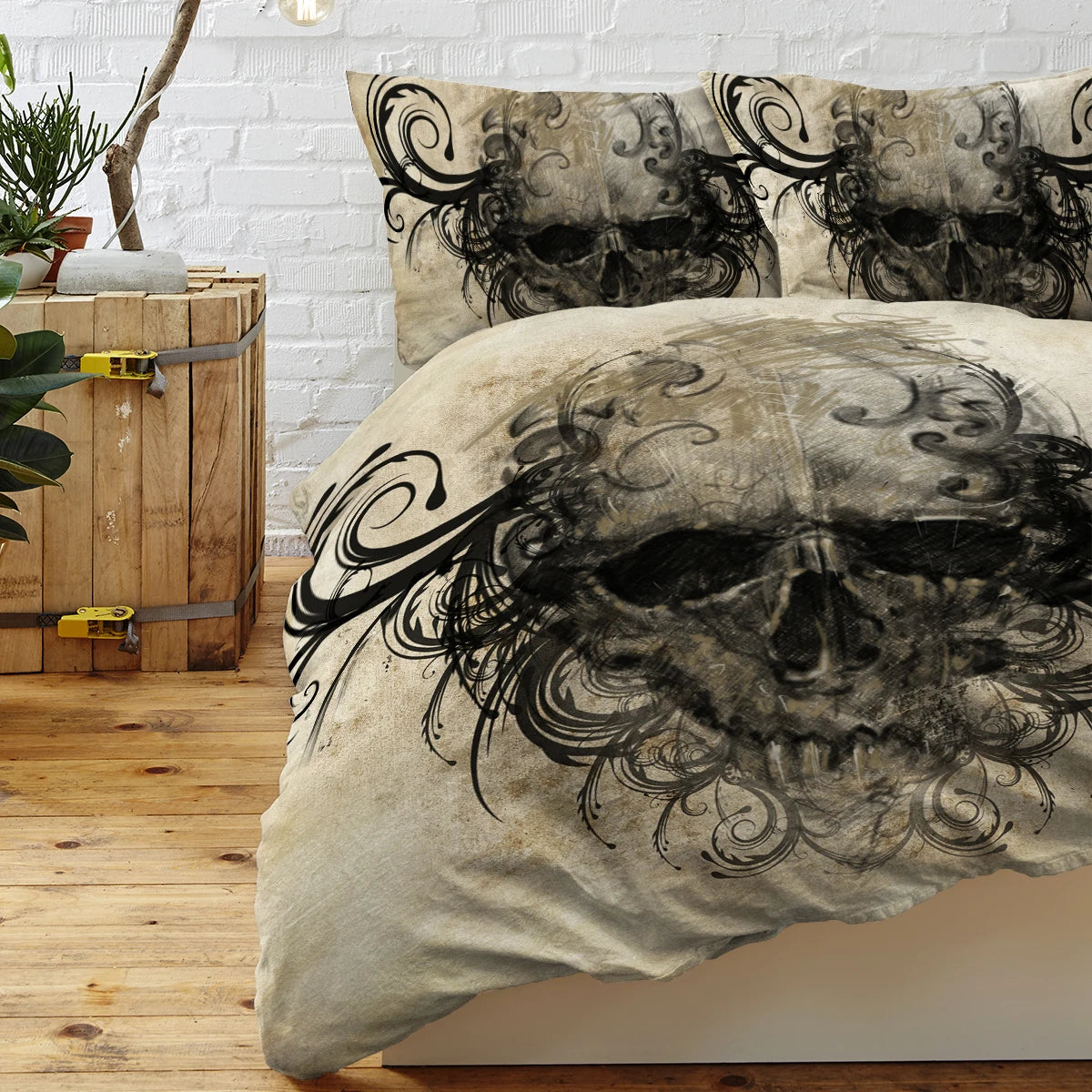 Skull Bedding Sets With Duvet Cover 3 Pieces Bedspreads With 2 Pillow Shams