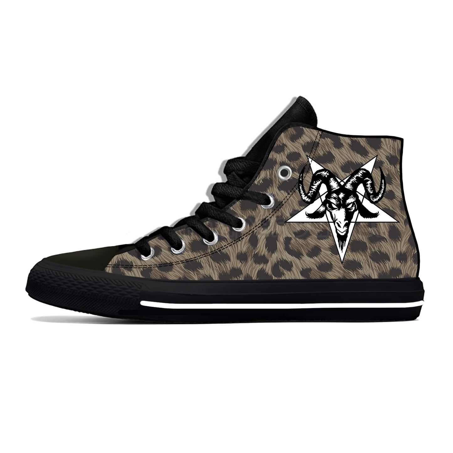 Scarpe casual estive traspiranti da uomo e da donna, con stampa leopardata, Baphomet, Satana, Demone malvagio, Morte, scarpe da ginnastica alte e leggere