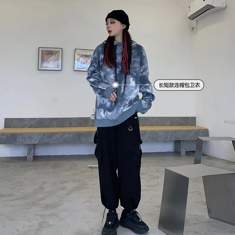 Pantaloni cargo neri da donna, streetwear, harajuku, gotici, a vita alta, pantaloni tecnici, Kpop, pantaloni larghi autunnali e invernali, oversize