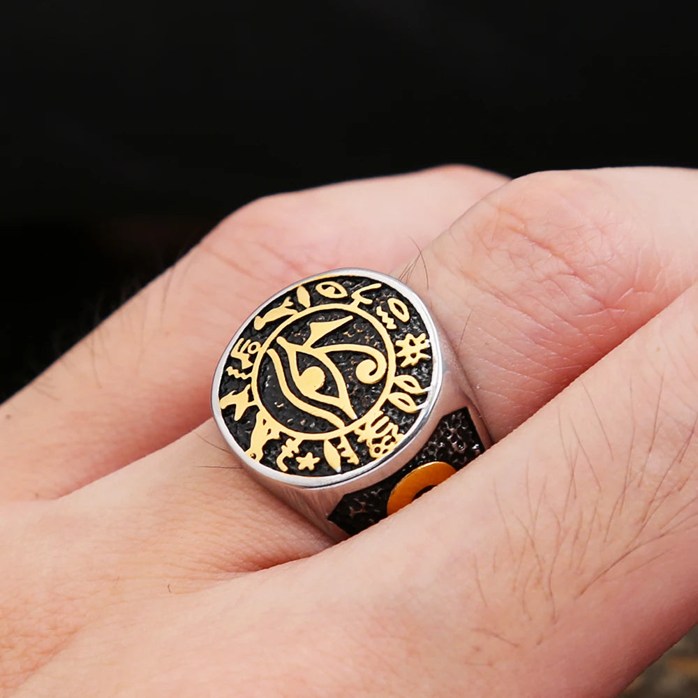 Egyptian Vintage Men Eye Of Horus Ring Fashion Stainless Steel Ankh Cross Ring Punk Biker Amulet Jewelry Gift Dropshipping