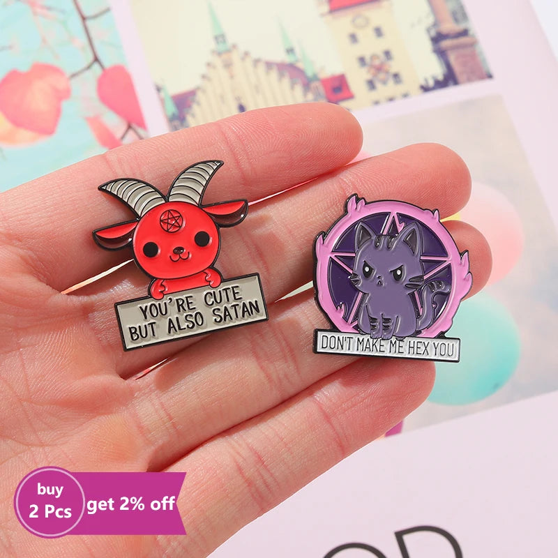 Cute As Hell Enamel Pins Custom Baphomet Cat Cute But Also Satan Brooch Bag Clothes Lapel Badge Cartoon Jewelry Gift for Friends