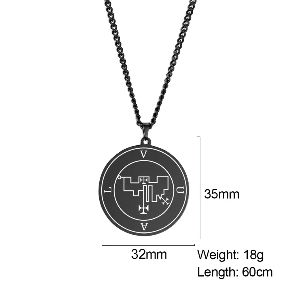 EUEAVAN Demon Satan Origins Seal Pendant Necklaces Stainless Steel Black King Asmoday Sigil Solomon Necklace Luck Amulet Jewelry