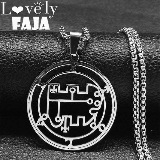 Demon STOLAS Sigil Satan Stainless Steel Pendant Necklace Seal Women Silver Color Hollow Baphomet Necklaces Jewelry Gift N7091S