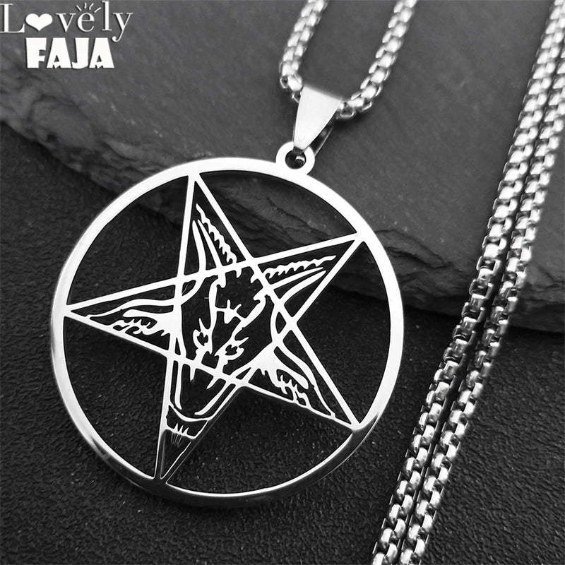 Grande talismano Baphomet Collana in acciaio inossidabile Goth Pagan Pentagram per uomo Satana Gotico Capra Gioiello Satana Amuleto Lucifero