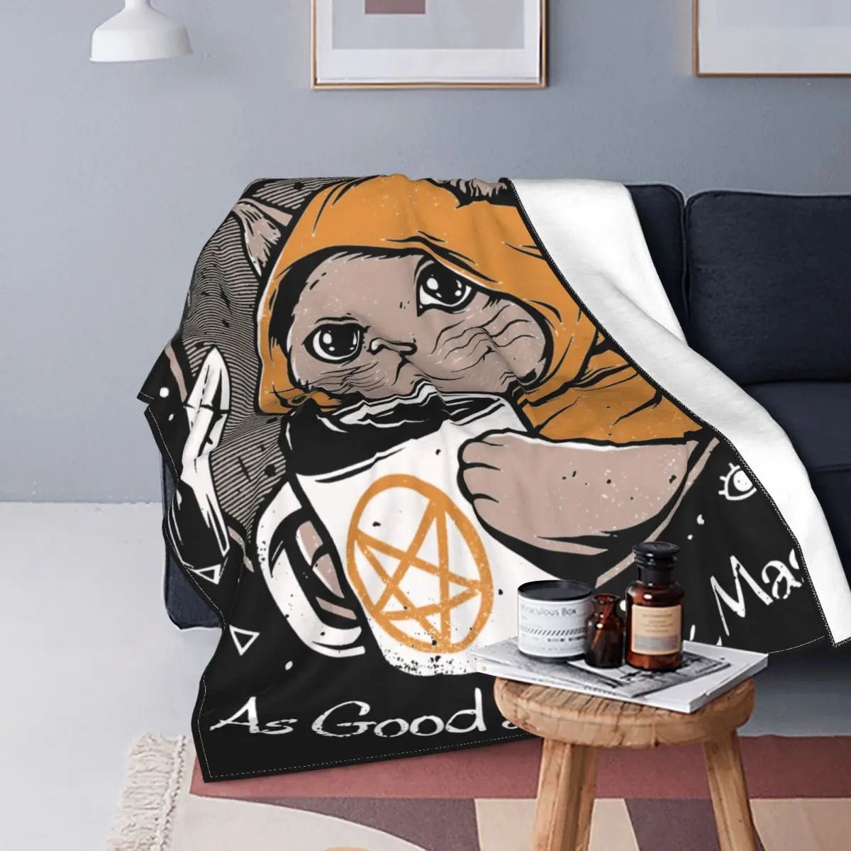 Black Coffee Blankets Coral Fleece Plush Japanese Japan Retro Cats Horror Satan Halloween Soft Throw Blankets for Bed Bedspread