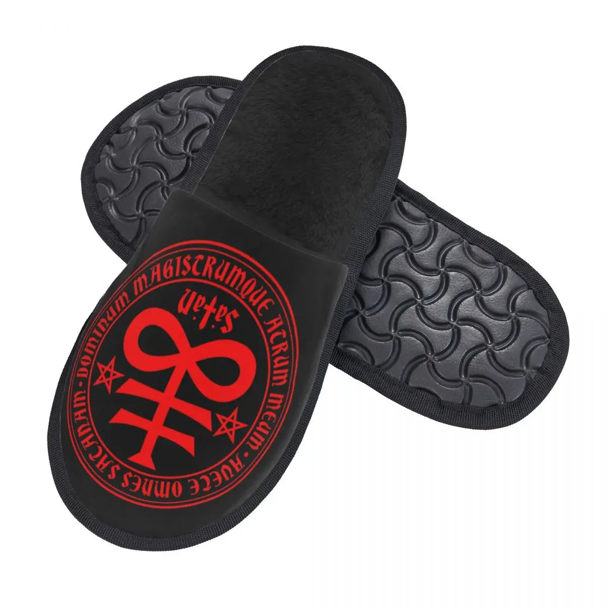 Benutzerdefinierte Hail Satan Satanic Cross Soft Memory Foam Hausschuhe Damen Teufel Okkultismus Gemütlich Warm Anti-Rutsch Sohle Slipper