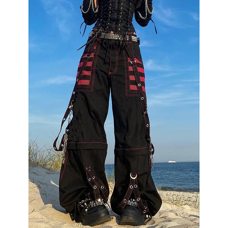 E-Girl Gothic Grunge Cargohose Bandage Damen Vintage Dark Academia Baggy Hose Jogginghose Punk Hip Hop Streetwear