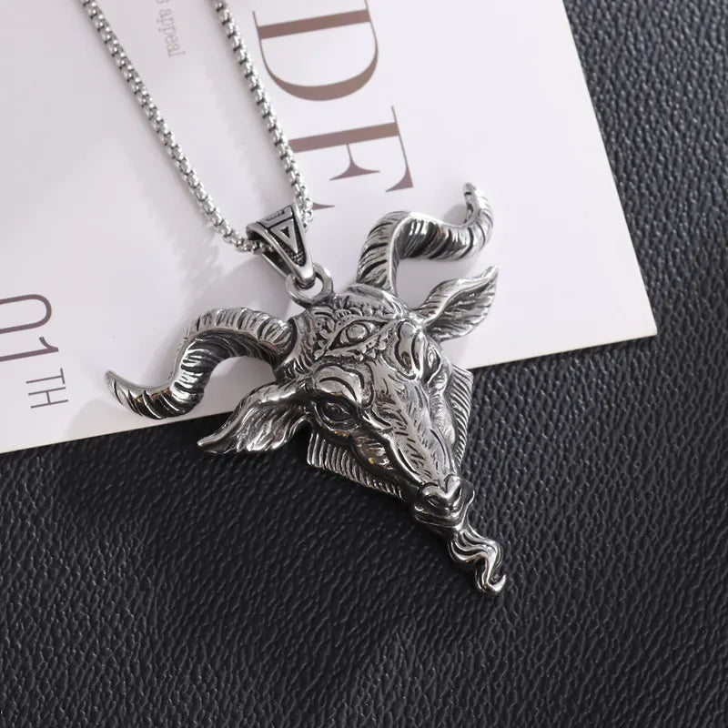 Neo Gothic Satanic Necklace Goat Head Demon Eye Baphomet