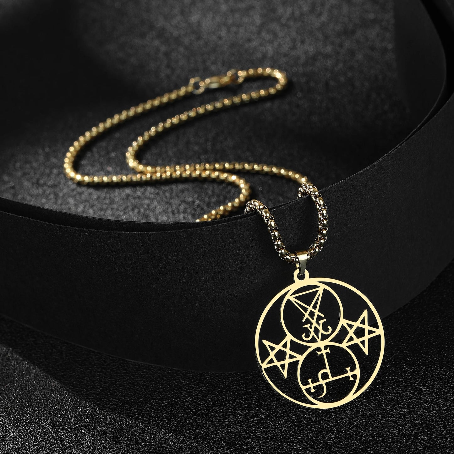 Herrenhalskette, Dämonenseite von Luzifer Lilith, satanische Halskette, Siegelsiegel, Symbol von Choronzon, Anhänger, Satan, Pentagramm, Schmuck