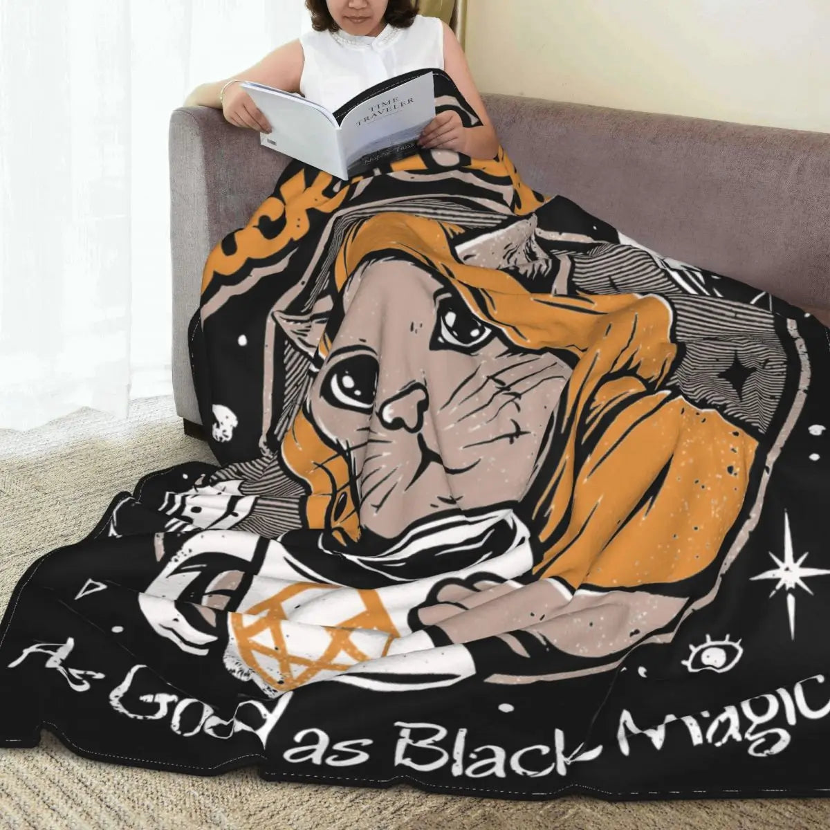 Black Coffee Blankets Coral Fleece Plush Japanese Japan Retro Cats Horror Satan Halloween Soft Throw Blankets for Bed Bedspread