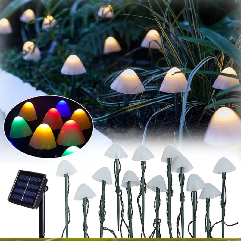 Solar LED String Lights Fairy Path Lawn Landscape Mushroom Lamp Outdoor Christmas Garden Patio Garland Street Decoration