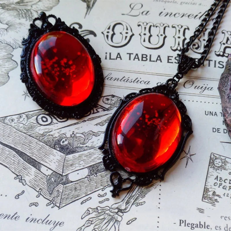 Gothic Stardust Kristall Kamee Halskette Rot Lila Kristall Anhänger Halskette Vintage Satan Dämon Halloween Schmuck für Frauen Mädchen