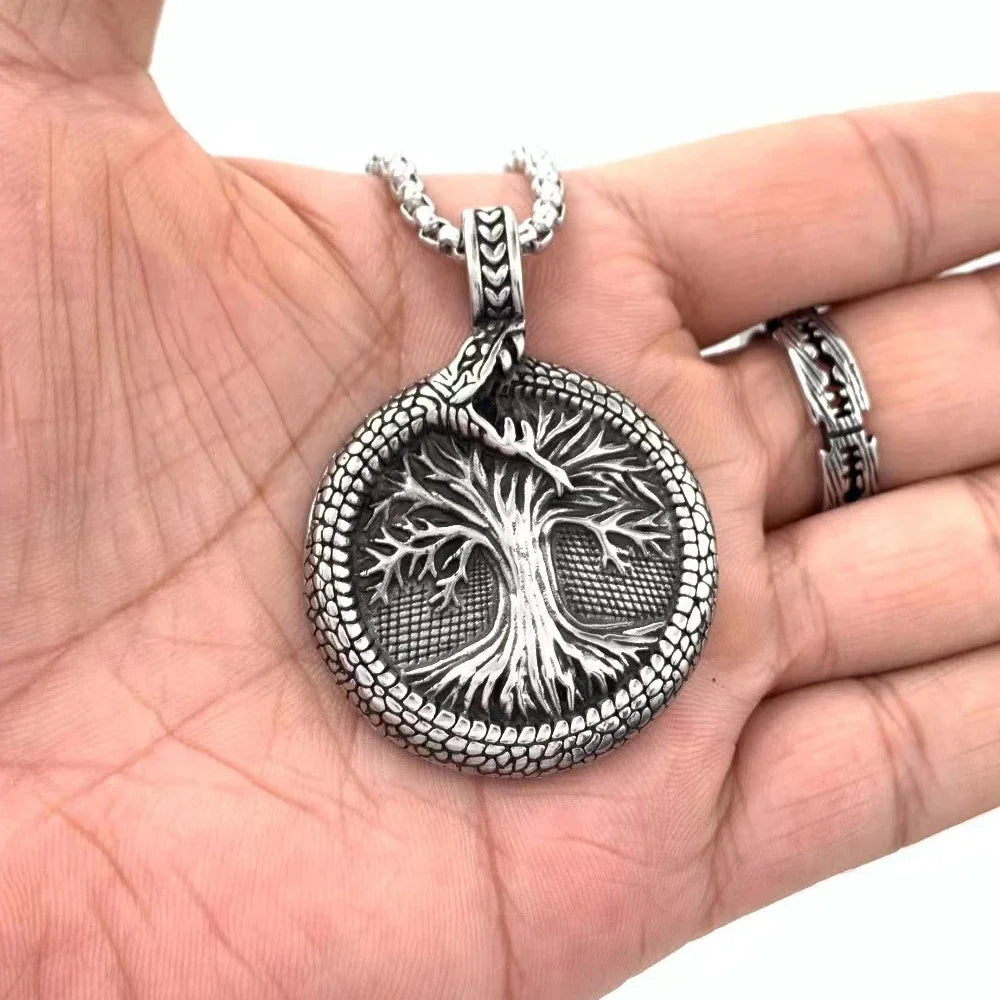 Collana con ciondolo albero della vita vichingo Yggdrasil nordico in acciaio inossidabile