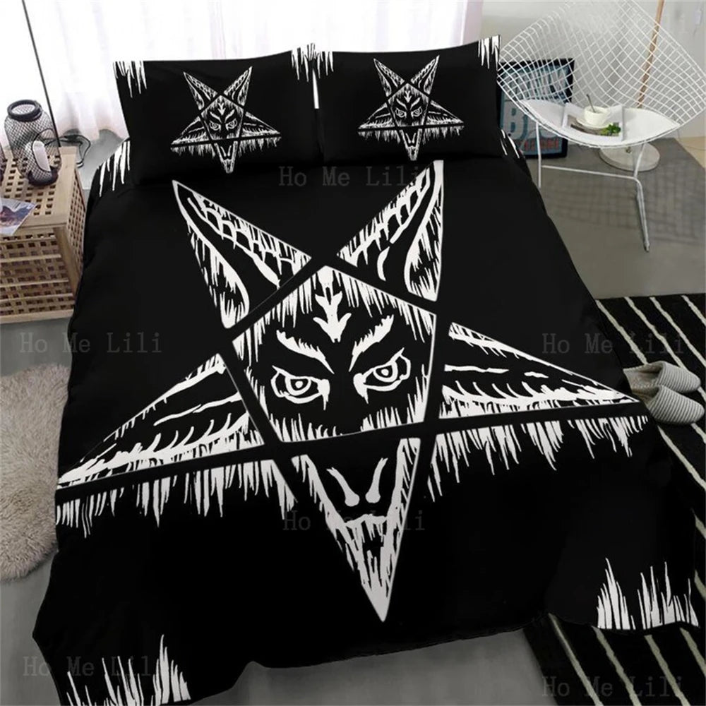 Satanic Pentagram Drip Occult Goth Duvet Cover Bedding Decor